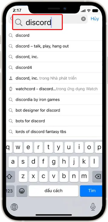 Bước 1: Truy cập vào APPSTORE hoặc CHPLAY tìm kiếm từ khóa DISCORD .